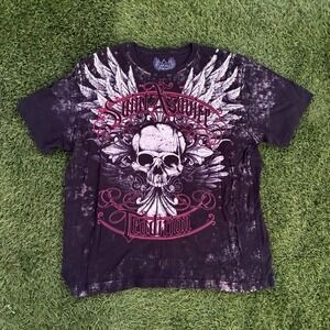 Vintage Y2K Xzavier Size 3XL All Over Print Faded Skull Punk Emo Skater Shirt